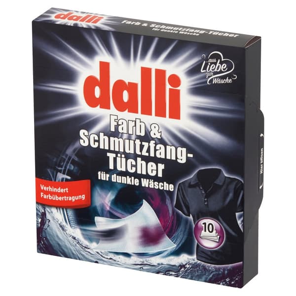 Dalli Farb & Schmutz mörka tvättservetter för textil, svarta, 10 st.