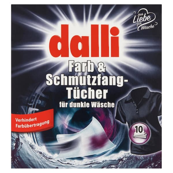 Dalli Farb & Schmutz mörka tvättservetter för textil, svarta, 10 st.