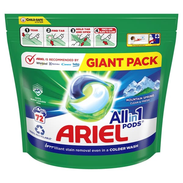 ARIEL PODS COLOR ALLT-I-ETT VIT tvättkapslar 72 kapslar
