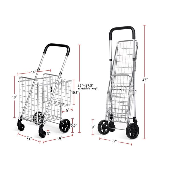 Hopfällbar shoppingvagn, 17x19x35/37.5 tum, silver