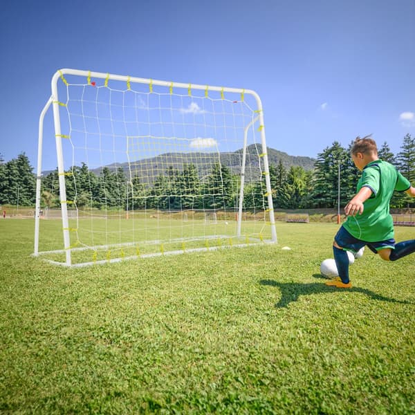 Barn fotbollsstudsmatta och fotbollsmål, 187x60x102-122.5 cm, Vit, Svart