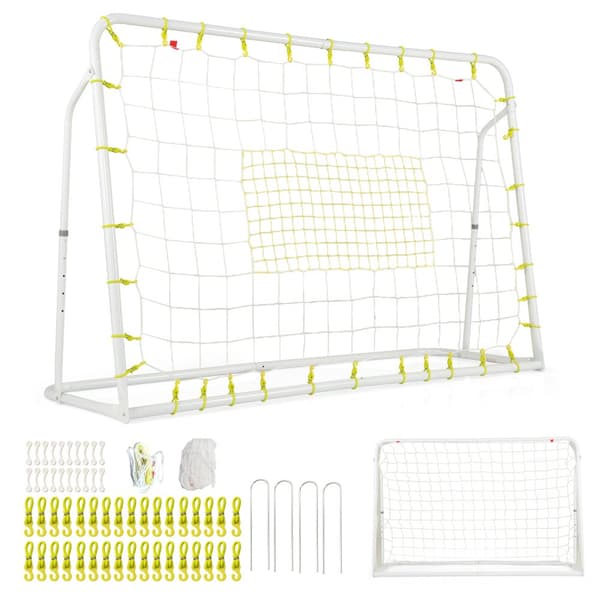 Barn fotbollsstudsmatta och fotbollsmål, 187x60x102-122.5 cm, Vit, Svart