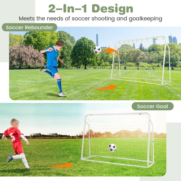 Barn fotbollsstudsmatta och fotbollsmål, 187x60x102-122.5 cm, Vit, Svart