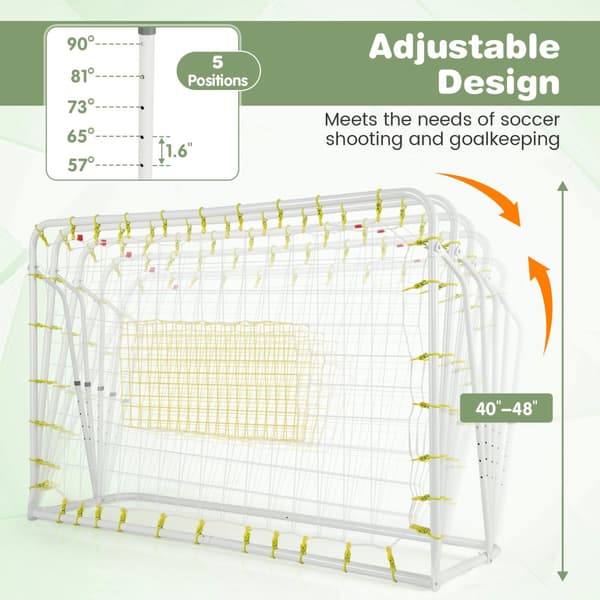 Barn fotbollsstudsmatta och fotbollsmål, 187x60x102-122.5 cm, Vit, Svart