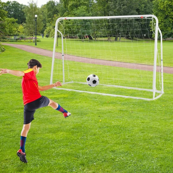 Barn fotbollsstudsmatta och fotbollsmål, 187x60x102-122.5 cm, Vit, Svart
