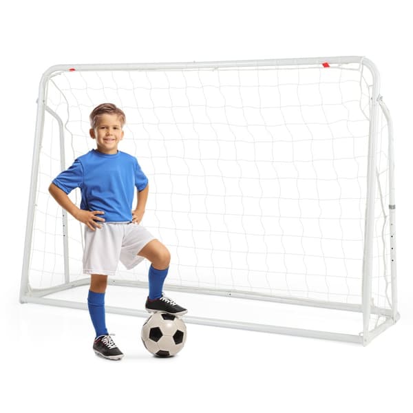 Barn fotbollsstudsmatta och fotbollsmål, 187x60x102-122.5 cm, Vit, Svart