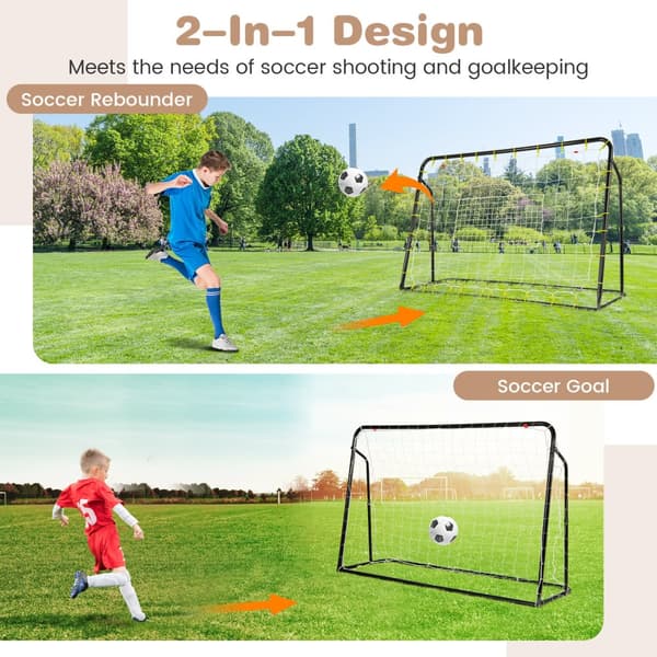 Fotbollsrebounder och mål, 187x60x102-122,5 cm, Svart/Vit