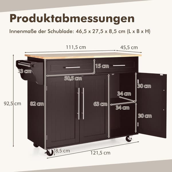 Køkkenvogn, 122x46x93 cm, Brun