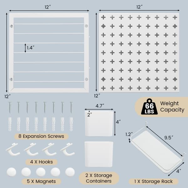 Pegboard Kombinationskit, 12x12x0.6 tum, Vit
