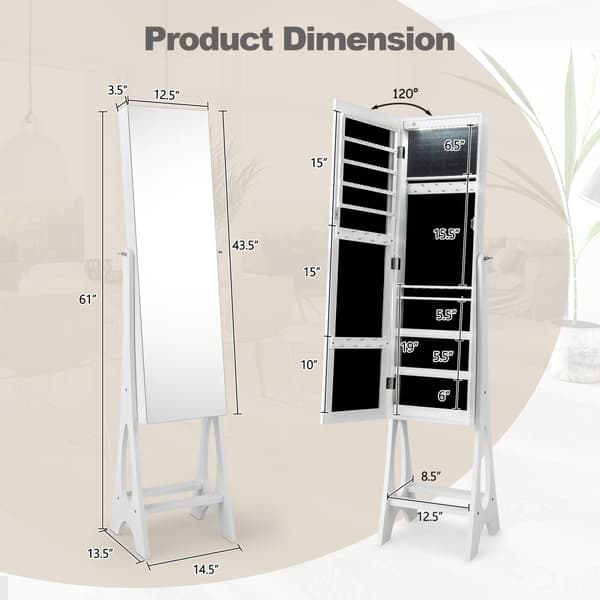 Smyckesskåp Armoire Organisatör, 14.5x13.5x61 tum, Vit