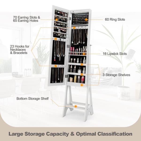 Smyckesskåp Armoire Organisatör, 14.5x13.5x61 tum, Vit