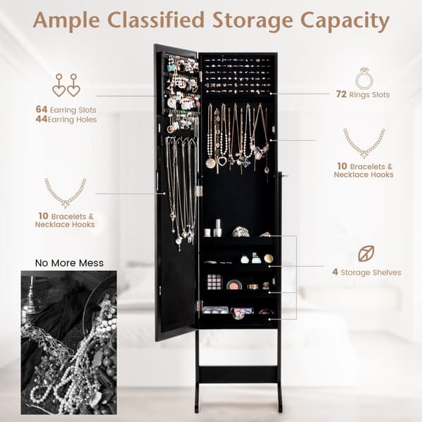 Smyckesskåp, Nytt Speglad Smyckesskåp Armoire Spegel Organisatör Förvaringsbox Ring m/ Ställ, 13x145x56 tum, Svart