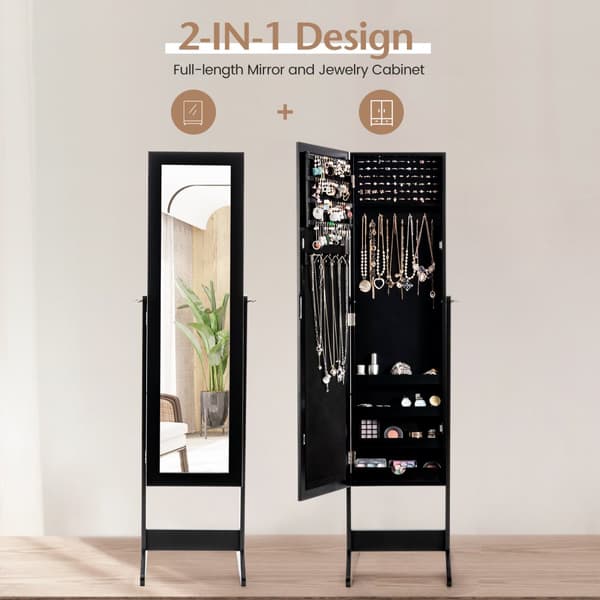 Smyckesskåp, Nytt Speglad Smyckesskåp Armoire Spegel Organisatör Förvaringsbox Ring m/ Ställ, 13x145x56 tum, Svart
