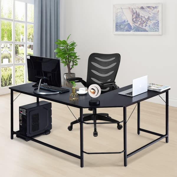 Hörn-datorskrivbord med CPU-stativ, 168x125x74 cm, Svart/Kaffe/Natur