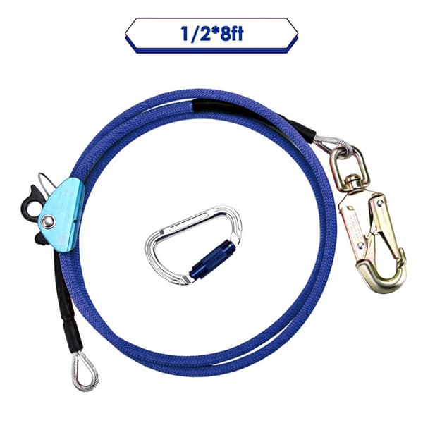Wire-Core Flip Line Kit, Justerbar 8ft Længde, Triple Lock Karabinclip,12mmx2.4m