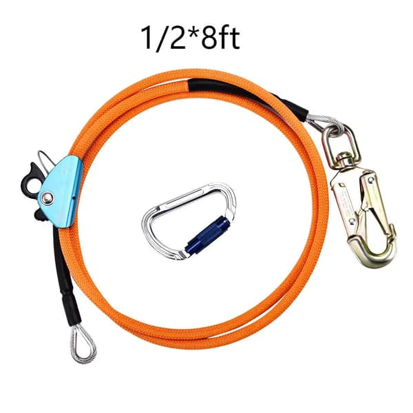 Wire-Core Flip Line Kit, Justerbar 8ft Længde, Triple Lock Karabinclip,12mmx2,4m