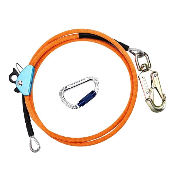 Wire-Core Flip Line Kit, Justerbar 8ft Længde, Triple Lock Karabinclip,12mmx2,4m