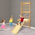 Miniatyrbild 4 av 4: XMTECH Väggklätterställning för gymnastik i trä, med Pull Up Bar, klättervägg, rutschkana och gymnastikringar