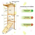 Miniatyrbild 2 av 4: XMTECH Väggklätterställning för gymnastik i trä, med Pull Up Bar, klättervägg, rutschkana och gymnastikringar