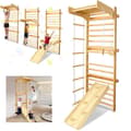 Miniatyrbild 1 av 4: XMTECH Väggklätterställning för gymnastik i trä, med Pull Up Bar, klättervägg, rutschkana och gymnastikringar