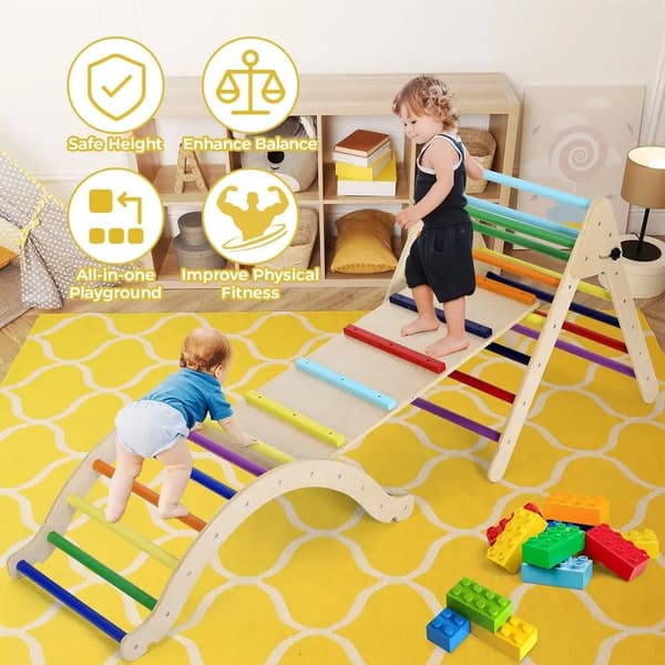 Wood Kids Klatrestativ, 3-i-1 Design, Sikker og Naturlige Materialer, Anbefalet til Børn i Alderen 3-7