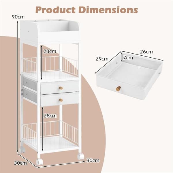 Hudplejeorganizer Vogn, 30x30x90 cm, Hvid