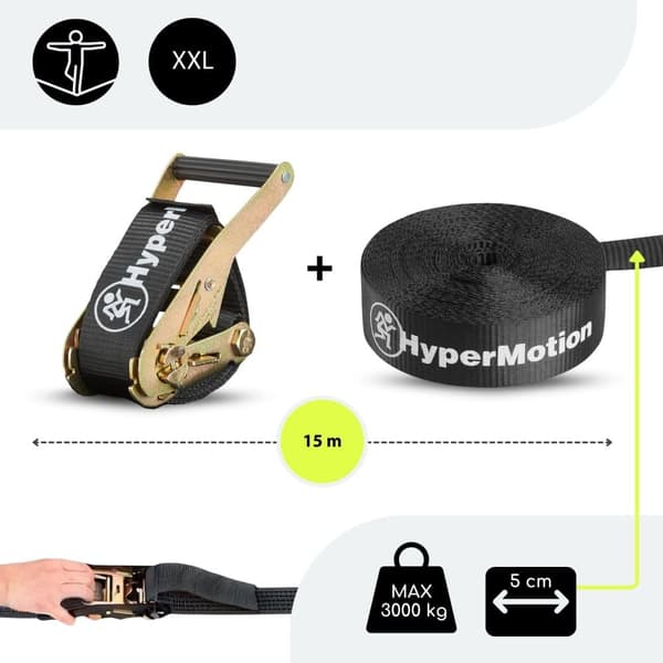 Ninja forhindringsbane til børn – HyperMotion Slackline sæt med 10 forhindringer, klatrestige, gynge, op til 113 kg