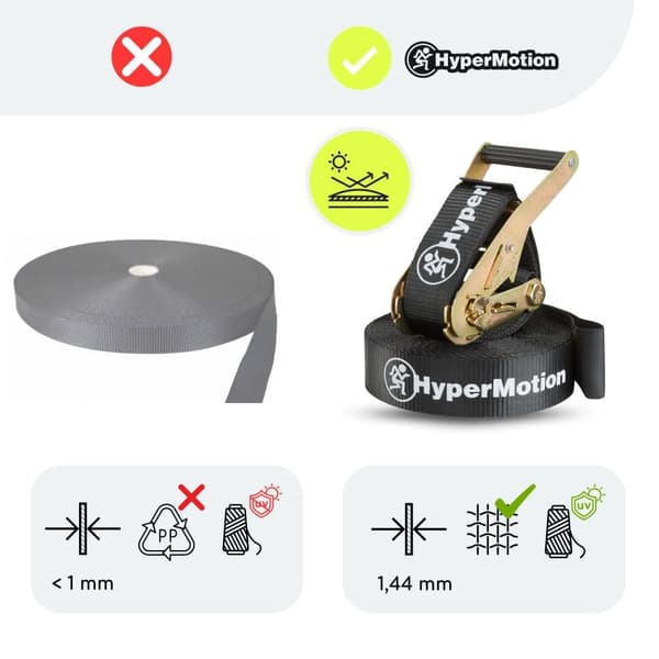 Ninja forhindringsbane til børn – HyperMotion Slackline sæt med 10 forhindringer, klatrestige, gynge, op til 113 kg