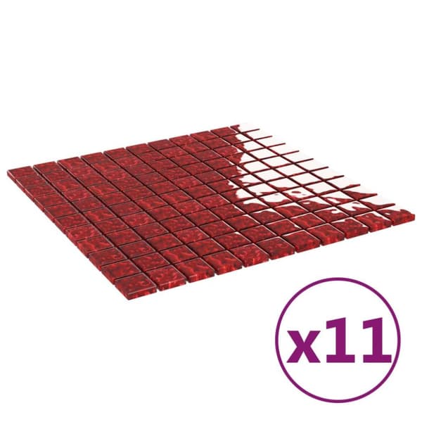 vidaXL mosaikfliser 11 stk. 30x30 cm glas rød