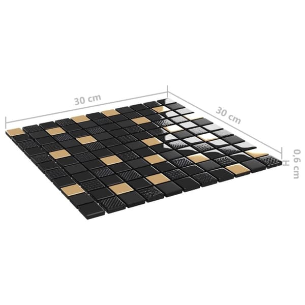 vidaXL mosaikfliser 11 stk. 30x30 cm glas sort og guld