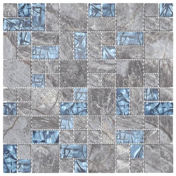 vidaXL Mosaikkfliser 22 stk grå og blå 30x30 cm glass