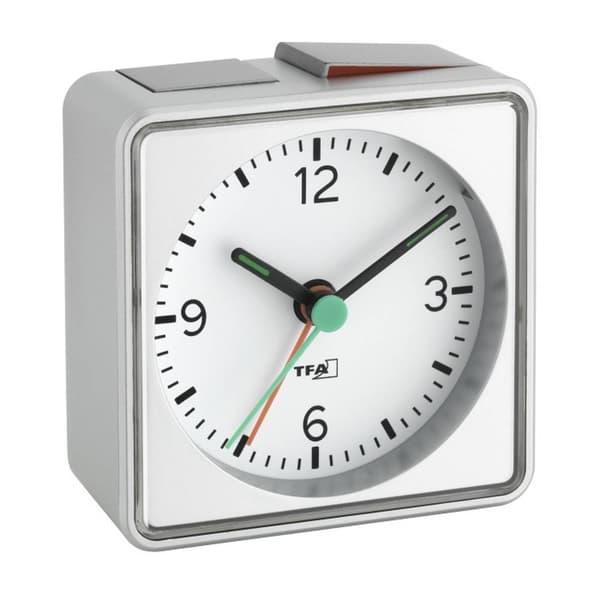 TFA Dostmann 60.1013.54 Kvarts Väckarklocka Silver Larmtider 1 Flourescerande Visare