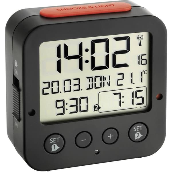 TFA Dostmann 60.2528.01 DCF Väckarklocka Svart Larmtider 2
