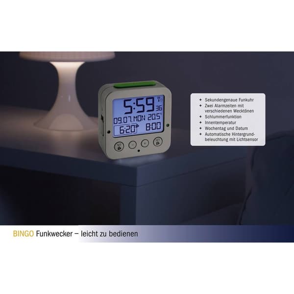 TFA Dostmann 60.2528.54 DCF Väckarklocka Silver Larmtider 2