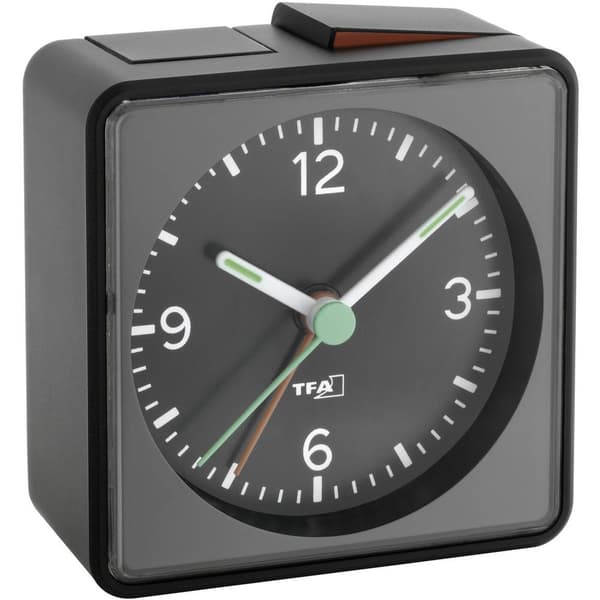 TFA Dostmann 60.1013.01 Kvarts Väckarklocka Svart Larmtider 1 Flourescerande Visare