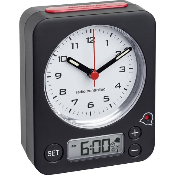 TFA Dostmann 60.1511.01 DCF Väckarklocka Svart Flourescerande Visare