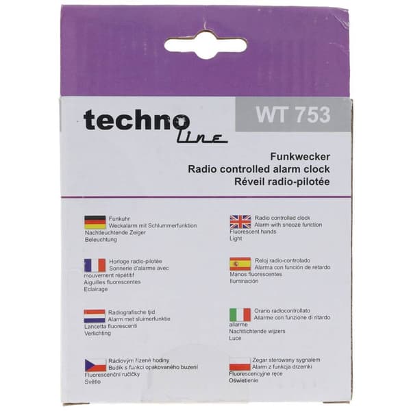Techno Line WT 753 DCF Väckarklocka Silver Larmtider 1 Flourescerande Visare 1 timertid