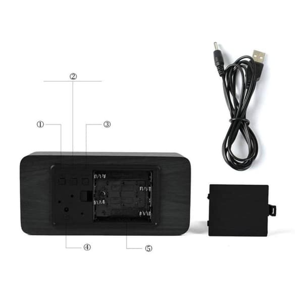 Digital LED-Vekkerklokke i Tredesign - Tre / Hvit