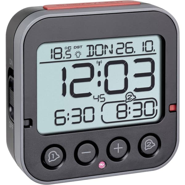 TFA Dostmann 60.2550.01 DCF Väckarklocka Svart Larmtider 2 Stor display