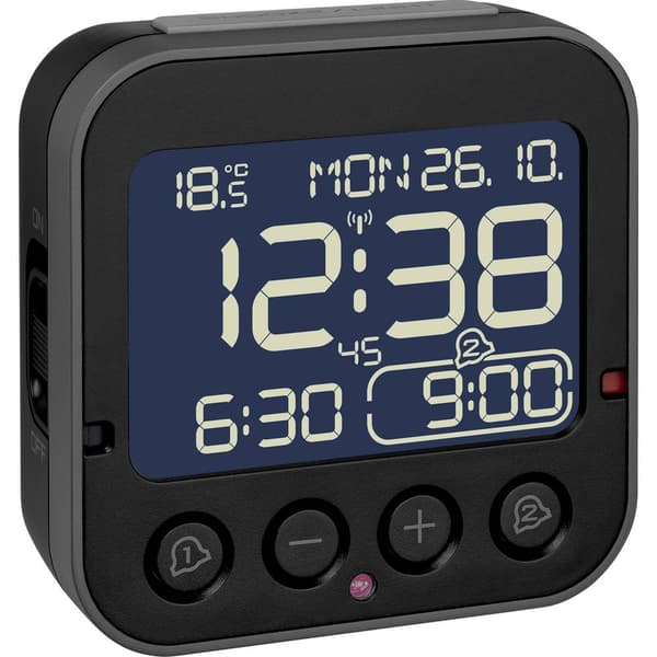 TFA Dostmann 60.2552.01 DCF Väckarklocka Svart Larmtider 2 Stor display