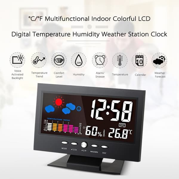 Digital LED-Klokke, Alarm, Dato og Termometer