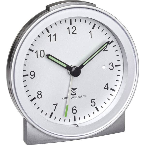 TFA Dostmann 60.1517.54 DCF Väckarklocka Silver Larmtider 1 Flourescerande Visare