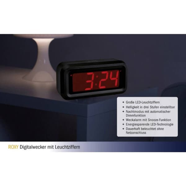 TFA Dostmann 60.2024.10 Kvarts Väckarklocka Antracit Larmtider 1
