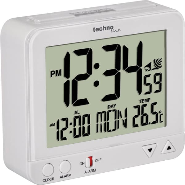 Techno Line WT 195 WHITE DCF Väckarklocka Vit Larmtider 1 Stor display