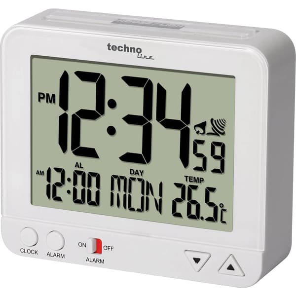 Techno Line WT 195 WHITE DCF Väckarklocka Vit Larmtider 1 Stor display