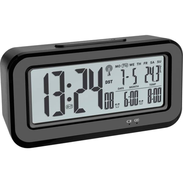 TFA Dostmann 60.2554.01 DCF Väckarklocka Svart Larmtider 2 Stor display