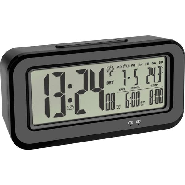 TFA Dostmann 60.2554.01 DCF Väckarklocka Svart Larmtider 2 Stor display