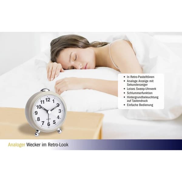 TFA Dostmann 60.1030.09 Kvarts Väckarklocka Beige Larmtider 1