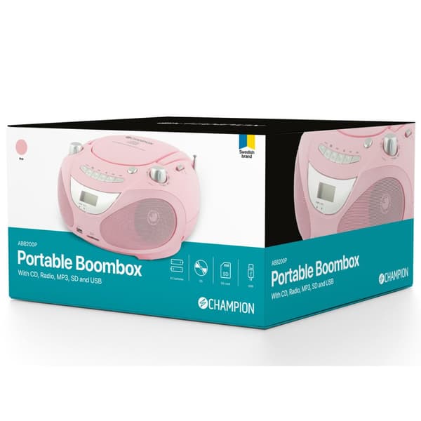 Champion Boombox CD / Radio / MP3 / USB Vaaleanpunainen