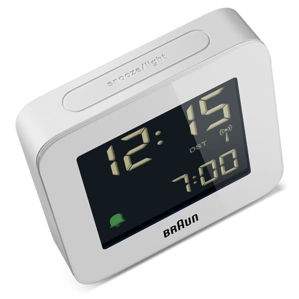 Braun radiokontrollert lettbetjent hvit digital vekkerklokke BC09W-DCF